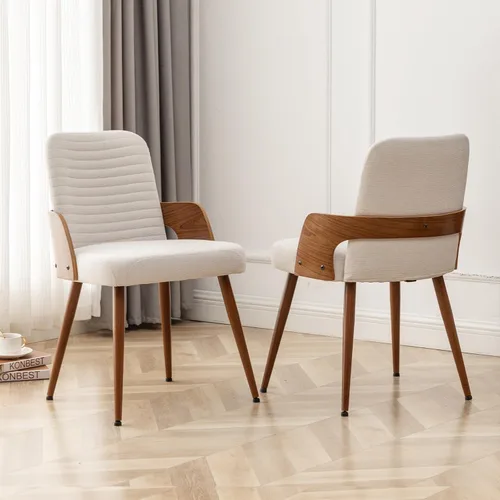Miniatura 20 de Sillas de comedor, sillas de cocina modernas de mediados de siglo, sillas decorativas tapizadas de tela beige, patas de metal, sillas de escritorio