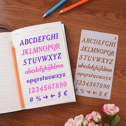 Miniatura 3 de Plantillas de letras – Paquete de 12, 4 x 7 pulgadas, plantillas de plástico reutilizables del alfabeto para diario de viñetas, decoración