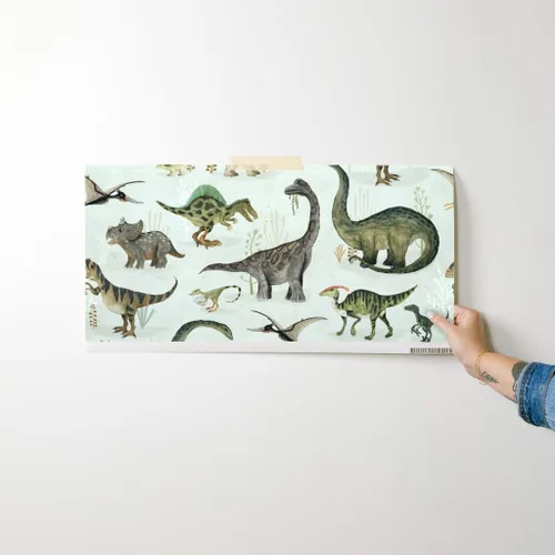Miniatura 7 de Spoonflower Papel tapiz para despegar y pegar - Dinosaurios grandes Verde Niños Gris Animales Niños Ilustración Dino Papel pintado extraíble