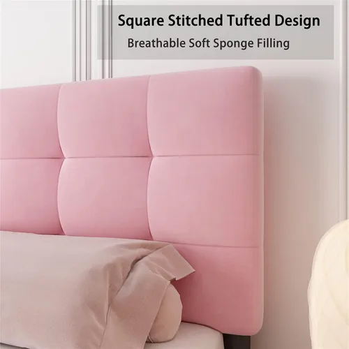 Miniatura 3 de Lijimei Base de cama de tamaño matrimonial con cabecero, base de cama tapizada con soporte de listones de madera y cabecera de plataforma, base