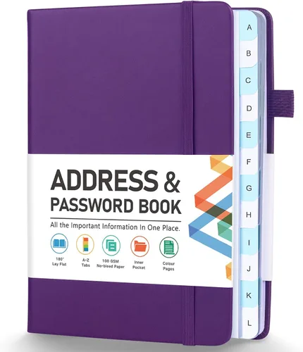 Libreta de direcciones, libro de direcciones y contraseñas con pestañas alfabéticas, organizador de direcciones de tapa dura con bolsillo, páginas