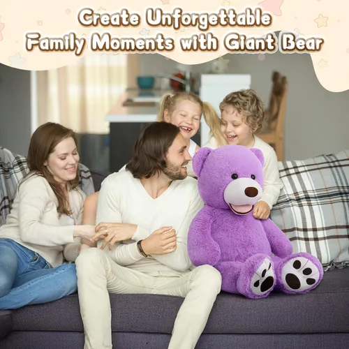 Miniatura 2 de MorisMos Oso de peluche gigante, animales de peluche grandes de 39 pulgadas con huellas grandes, osos de peluche, regalo para niños, morado