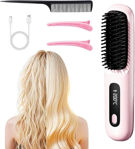 Miniatura 10 de Go Brush Pro - Cepillo alisador de pelo inalámbrico portátil con pantalla LCD de calentamiento rápido inalámbrico, 3 ajustes de temperatura