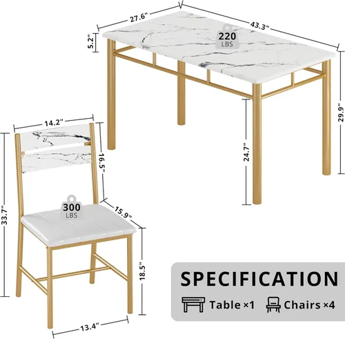 Miniatura 2 de Juego de mesa de comedor IRONCK para 4, mesa de cocina de madera con sillas tapizadas para cocina y comedor, juego de mesa compacto para espacios