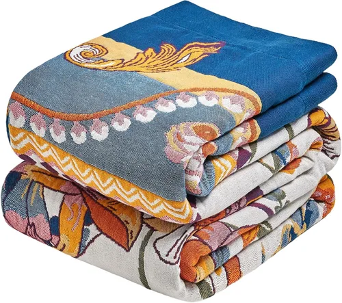Miniatura 18 de Manta Decorativa Bohemia - Mantas Decorativas de Algodón 100% Suave y Transpirable, 50"x60" Colcha de Algodón Muselina Ligera de 4 Capas, Estampado