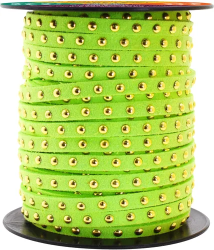 Miniatura 50 de Mandala Crafts Cordones de gamuza sintética para fabricación de joyas, 20 yardas, tiras de cordones de cuero con tachuelas doradas, cuerdas planas