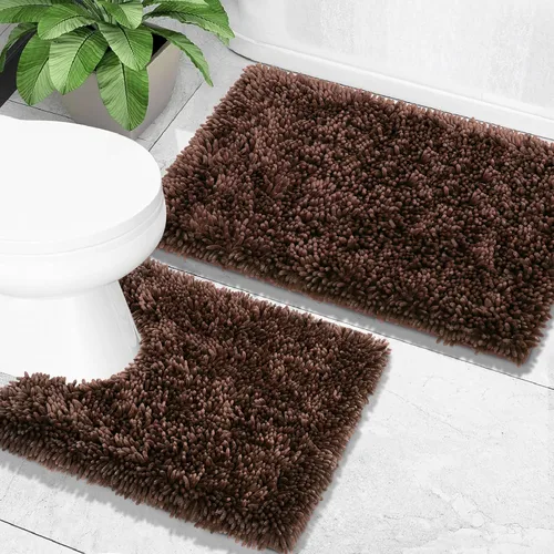 Miniatura 38 de Yimobra Juego de 2 alfombras de baño, alfombra de baño suave y absorbente y alfombra de inodoro en forma de U con respaldo antideslizante, alfombras