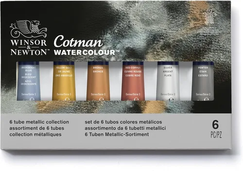 Miniatura 5 de Winsor & Newton Cotman - Juego de pintura para acuarelas, 6 colores metálicos, tubos de 8 ml (0,27 oz)