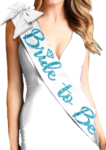 Miniatura 60 de Something Blue Gift for Bride To Be Sash - Banda de satén de grado nupcial - Decoraciones de despedida de soltera azul turquesa, Juego de 2 piezas