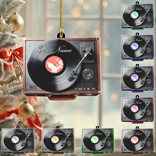 Miniatura 14 de Adorno de Navidad personalizado, máquina de discos de vinilo, adorno plano 2D, adorno para tocadiscos, instrumento musical, decoración de árbol