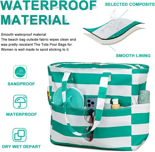 Miniatura 6 de Bolsa de playa y piscina para mujer, grande, bolsa de gimnasio con compartimento húmedo para viajes, impermeable