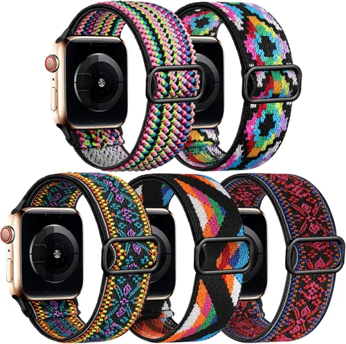 Miniatura 18 de Easuny Bandas elásticas bohemias compatibles con Apple Watch de 1.5 pulgadas, 1.57 pulgadas, 1.65 pulgadas y de 1.73 pulgadas para mujeres, hombres