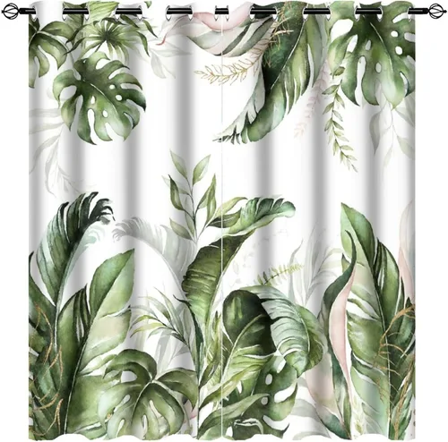 Miniatura 45 de Cortinas abstractas de hojas tropicales, acuarela tropical, hojas de palma, verano hawaiano, plátano, aislamiento térmico, cortinas completas