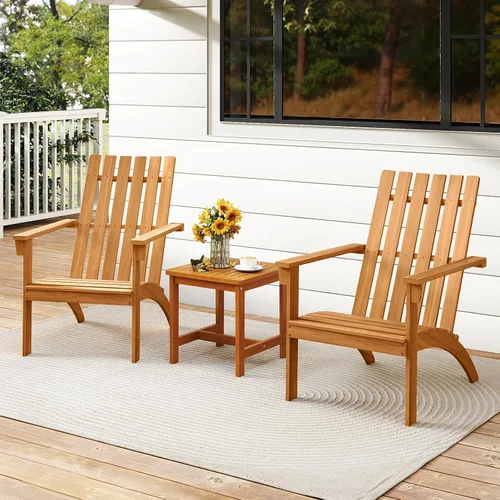 Miniatura 4 de Giantex Silla Adirondack, sillas de madera de acacia con asiento inclinado, respaldo alto, silla ergonómica de listones para patio trasero, piscina