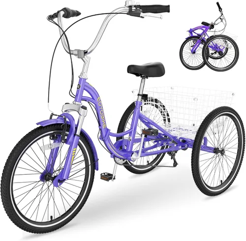 Miniatura 7 de Slsy Triciclos plegables para adultos, triciclos plegables para adultos de 7 velocidades, 20, 24, 26 pulgadas, 3 ruedas con triciclo plegable