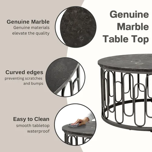 Miniatura 4 de Furniture of America Davis - Juego de mesa moderno de 3 piezas con parte superior de mármol, patas de metal resistentes y estante abierto para sala