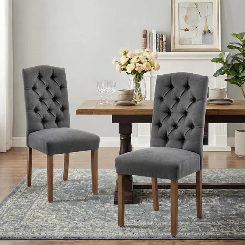 Miniatura 22 de Juego de sillas de comedor Parsons tapizadas copetudas, decoración de comedor de tela, elegante y moderna, para cocina, sala de estar con botones