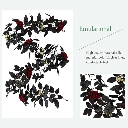 Miniatura 3 de Guirnalda artificial de seda negra de 5.9 pies para Halloween, flores artificiales de seda con hojas, flores decorativas artificiales para colgar
