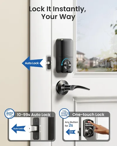 Miniatura 5 de Veise Cerradura de puerta de entrada sin llave con 2 manijas de palanca, cerrojo electrónico para teclado, juego de cerradura digital inteligente