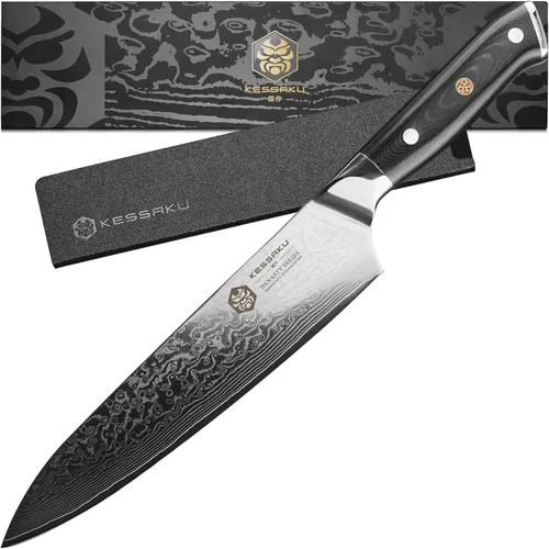 Miniatura 15 de KESSAKU Nakiri Cuchillo – 7 pulgadas – Serie Damascus Dynasty – Cuchillo asiático para verduras – Cuchillo de cocina afilado – Acero inoxidable