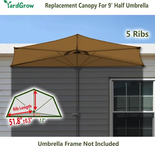 Miniatura 3 de YardGrow Toldo de repuesto para sombrilla de 9 pies y 5 varillas, solo toldo de repuesto, marco no incluido Beige Bronceado