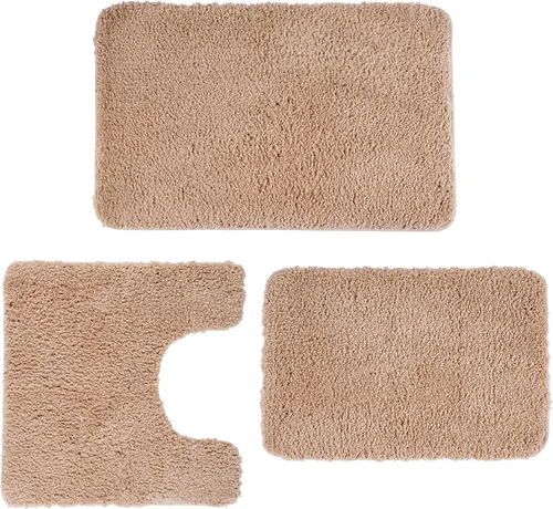 Juego de alfombras de baño de lujo de 3 piezas con alfombra de inodoro en forma de U, fondo de goma antideslizante, microfibra gruesa, felpa suave,