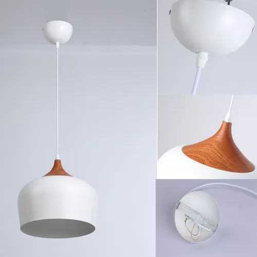 Miniatura 8 de SUNLLOK Lámpara colgante blanca moderna, con patrón de madera, cúpula minimalista hacia abajo, lámpara colgante de techo, lámpara industrial