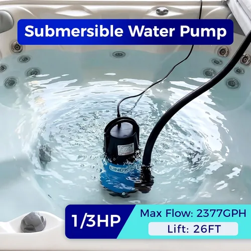 Miniatura 2 de Bomba de agua sumergible de 1/3 HP 2450GPH Bomba de agua termoplástica eléctrica portátil de transferencia con cable de 10 pies para piscina, tina