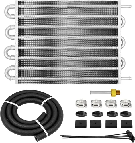 Miniatura 11 de Kit enfriador de transmisión de tubos y aletas Ultra-Cool de 4 pasos universal 402 de aluminio negro con kit de enfriador de aceite de 5/16