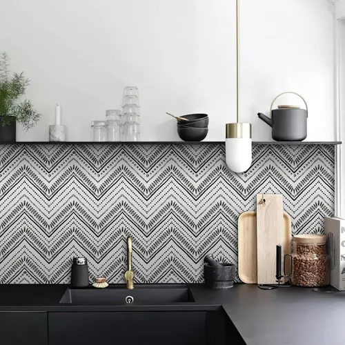 Miniatura 6 de HAOKHOME Papel tapiz con textura geométrica bohemia en blanco y negro, moderno, para decoración de baño, 17.7 pulgadas x 9.8 pies