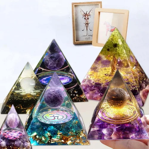 Miniatura 7 de Moldes de pirámide de silicona transparente supergrandes, 3 piezas, interior de 4.7 a 7.5 pulgadas, moldes de resina de silicona para orgonita