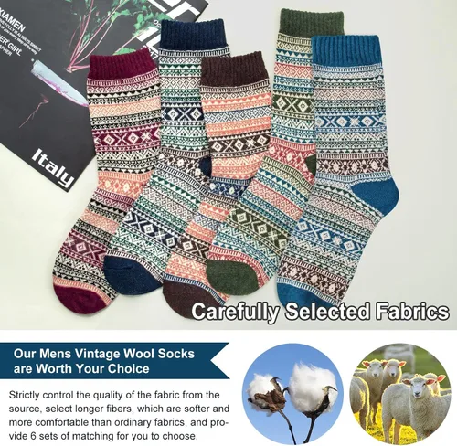Miniatura 3 de YSense 5 Pairs Mens Wool Socks Winter Warm Thick Socks Knit Causal Crew Socks for Men