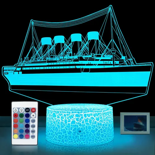 Luz nocturna de Titanic para niños, luces LED para dormitorio con control remoto y táctil, 16 colores cambiantes, decoración de mesita de noche,