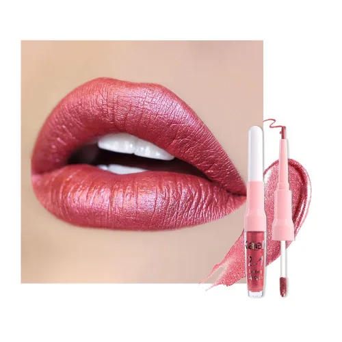Miniatura 44 de evpct Juego de delineador de labios y lápiz labial metálico rosa claro, para mujeres, de larga duración, impermeable, 24 unidades, color rosa claro
