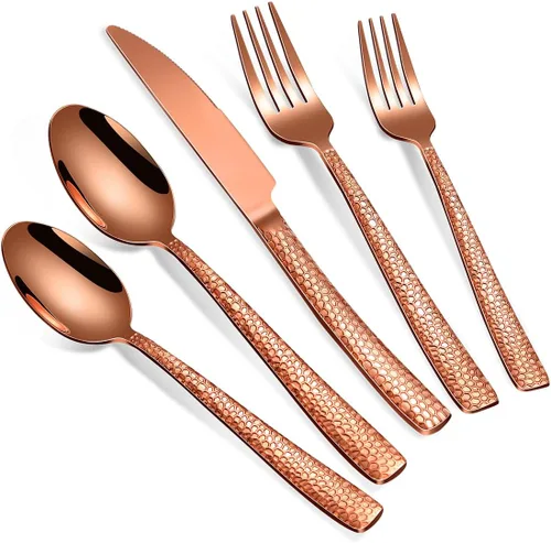 Miniatura 14 de Juego grande de utensilios de servir para anfitriona, cucharas de servir martilladas de acero inoxidable resistentes, cucharas ranuradas, tenedor