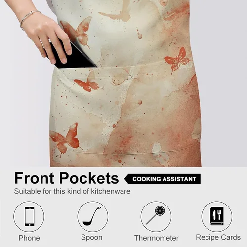 Miniatura 5 de MUSM Apron for Adults - 27.6 X 31.5 Inch, Heavy-Duty Polyester Aprons with Two Large Pockets, Waterproof Light Red And Beige Kitchen Apron for