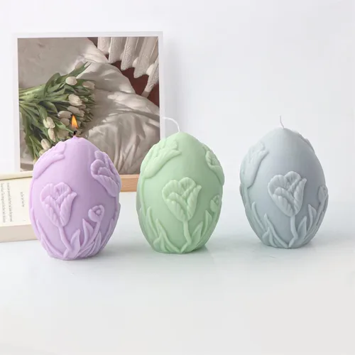 Miniatura 4 de Molde de silicona para vela en forma de huevo con relieve de flores, molde de jabón ovalado, molde de fondant, molde para decorar pasteles