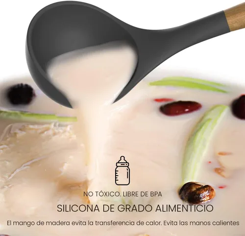 Miniatura 6 de oannao Juego de utensilios de cocina de silicona, resistente al calor, espátula, pinzas giratorias, cuchara, batidor, utensilios de cocina para Gris