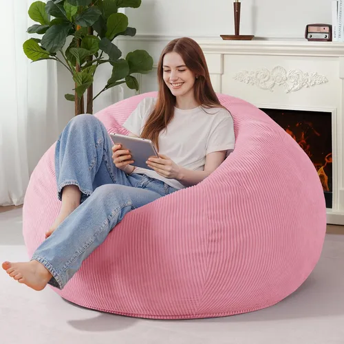 Miniatura 55 de Homguava Puf de 3 pies: Pufs en forma de lágrima con espuma viscoelástica rellena, sillas de puf compactas y sofá suave con funda de pana (Gris)