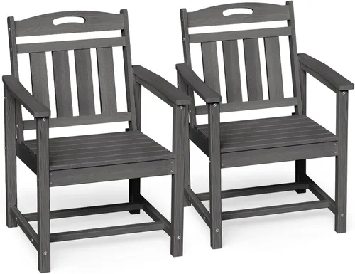 Miniatura 30 de Ciokea Silla de comedor para patio al aire libre, sillas de porche de gran tamaño de HDPE con asiento ancho, muebles de exterior duraderos para todo