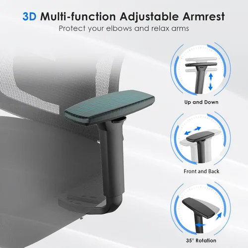 Miniatura 7 de Soohow Silla de oficina ergonómica, silla de escritorio de malla con soporte lumbar ajustable y reposacabezas, cómoda silla de computadora