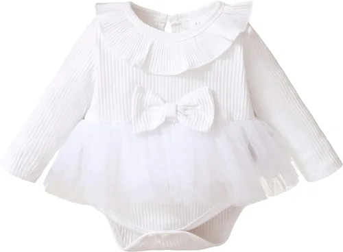 Miniatura 16 de OPAWO Vestido de bebé recién nacido, vestido de verano sin mangas, enterizo con cuello halter, vestido de tul de una pieza, 0-18 meses