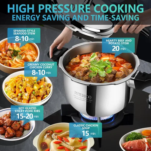 Miniatura 7 de Olla a presión de acero inoxidable de 6 cuartos de galón, resistente a presión de grado alimenticio 304 con válvula de seguridad y mango resistente