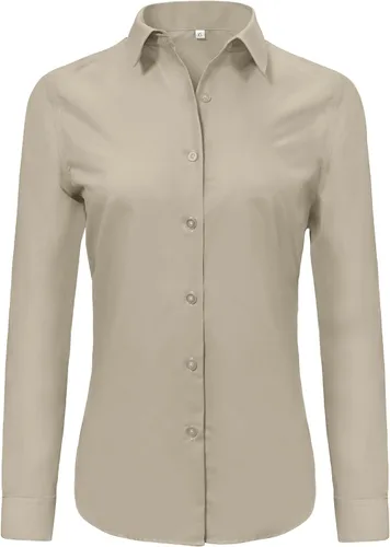 Miniatura 6 de Ruisin - Camisas supersuaves sin arrugas y con botones para mujer, unicolor, manga larga, diseño a rayas, estilo formal, blusa de vestir