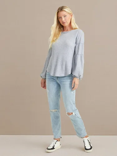 Miniatura 6 de ALTAR'D STATE Jeans de talle alto para mujer, mezclilla rasgada con cierre de botón, azul y negro