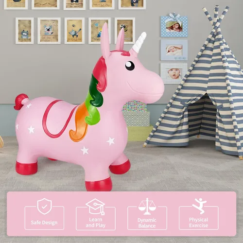 Miniatura 4 de INPANY Caballo hinchable, juguetes de tolva de dinosaurio, animal que rebota para niños, decoraciones de fiesta de dinosaurios, inflable para niños