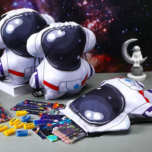 Miniatura 5 de Kingdder 36 bolsas de astronauta con cordón para recuerdos de fiesta del espacio exterior, bolsas de regalo de astronauta con temática espacial