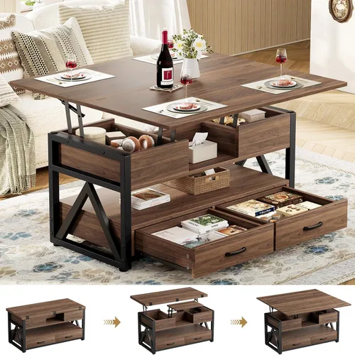 Miniatura 11 de Memobarco Mesa de Centro con Tapa Elevable de 40", Mesas de Centro Elevables Multifunción 4 en 1 con Cajones de Almacenamiento y Compartimento