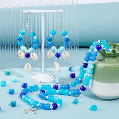 Miniatura 5 de PH PandaHall 450 cuentas de vidrio azul de 0.315 pulgadas, 15 estilos de cuentas de vidrio agrietadas de color azul marino, cuentas redondas sueltas