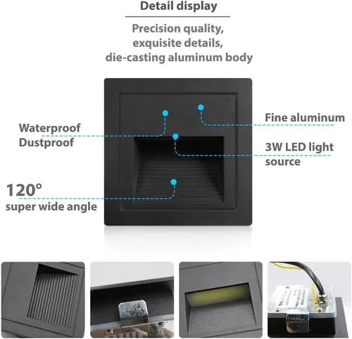 Miniatura 7 de Arotelicht Luces LED para escalones de 120 V para interiores y exteriores, 3000 K, luces de pared empotrables impermeables para terraza, escalera
